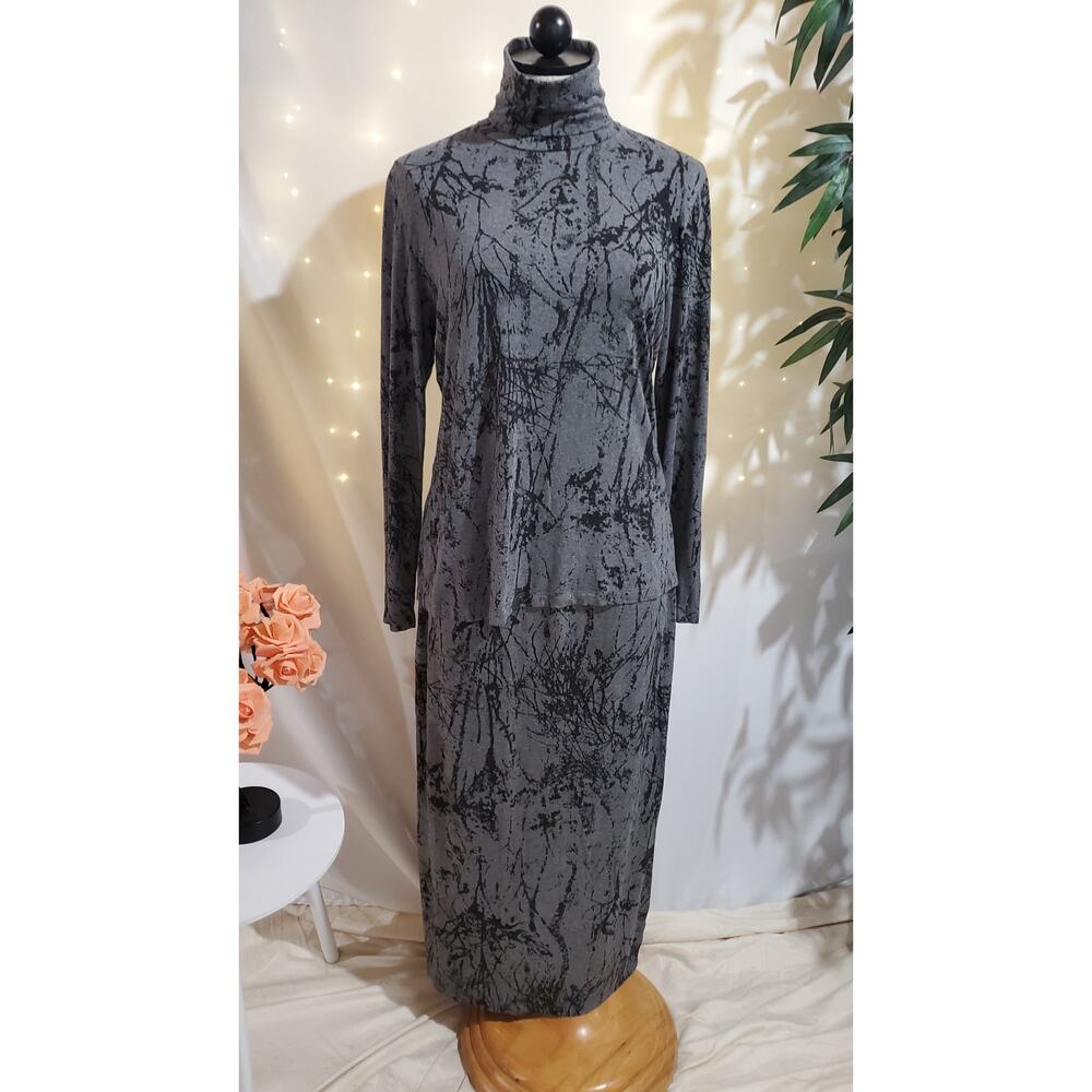 Comfy USA 2 Piece Turtleneck Midi Skirt Set Womens Size M Lagenlook Art to Wear